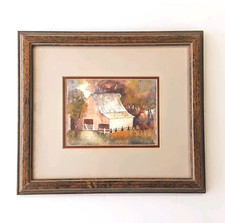 Framed Watercolor Print of Rustic Barn in Rustic Wood Frame