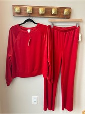 Women's Red Velour Two-Piece Lounge Set (Long-Sleeve Top & Pants) — listing 6