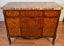 French Louis XV/XVI Transitional Style Marble-Top Marquetry Petite Commode with Ormolu Mounts — listing 6