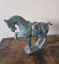 Chinese Tang-Style Bronze Prancing Horse Sculpture with Verdigris Patina — listing 5
