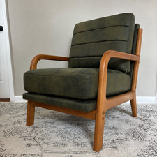 Mid-Century Modern Style Wood-Framed Accent Armchair with Green Upholstery — listing 4