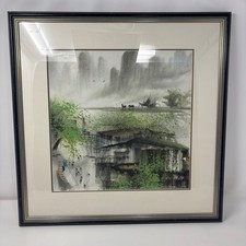 Framed East Asian Ink-Wash Landscape Painting with Waterfall and Pines — listing 6