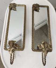 Antique Brass Two-Arm Mirrored Wall Sconce with Tassel Swag Detail