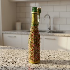 Vintage Wicker-Wrapped Glass Wine Bottle / Decanter with Woven Rattan Cover and Handle — listing 3