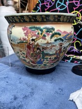 Chinese Satsuma-Style Fish Bowl Planter / Jardinière with Geisha Figures and Gilt Decoration — listing 5