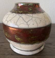 Raku Pottery Iridescent Lustre Vase with Stylized Iris/Lotus Floral Design — listing 2
