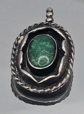 Handcrafted Modernist Pewter Pendant with Spiral, Cabochons and Rune-Style Motif — listing 5