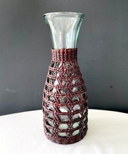 Vintage Wicker-Wrapped Glass Wine Bottle / Decanter with Woven Rattan Cover and Handle — listing 5