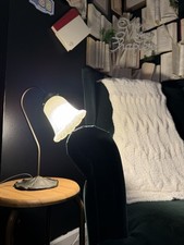 Tiffany-Style Five-Light Lily Table Lamp with Amber-Green Glass Tulip Shades and Lily Pad Bronze Base — listing 3
