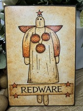 Handmade Redware Pottery Angel Figurine Holding Bird, Brown Glaze
