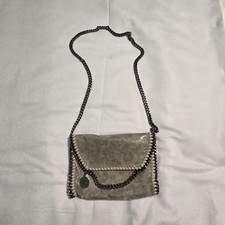 Chain-Trim Flap Crossbody Bag, Gray Metallic Snake-Embossed, Falabella Style