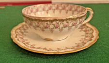 Théodore Haviland Limoges Porcelain Teacup and Saucer with Pink Floral Spray