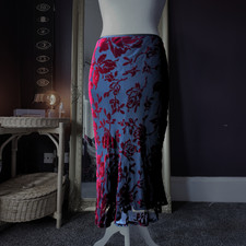 Sheer Black Velvet Burnout Geometric Square Pattern Skirt with Side Ties — listing 3