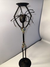 Pair of Hand-Forged Wrought Iron Figural Candlesticks, Elongated Modernist Human Forms Holding Candle Cups