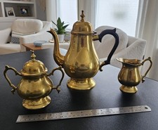 Vintage Brass Coffee/Tea Service Pieces with Floral Finials and Footed Bases (Made in India) — listing 3