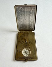 Antique Octagonal Brass Portable Horizontal Sundial with Folding Gnomon and Compass Rose — listing 3