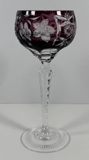 Vintage Wheel-Cut Grape & Leaf Etched Crystal Wine Glass with Slender Stem — listing 4