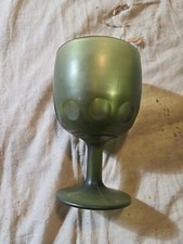 Vintage Green Satin Frosted Glass Thumbprint Pedestal Compote, 5" x 5" — listing 5