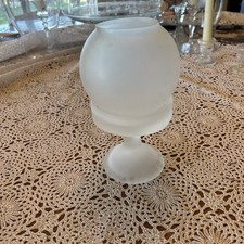 Vintage Frosted Pink Satin Glass Fairy Lamp with Hand-Painted Floral Shade, 5.5" Tall — listing 3