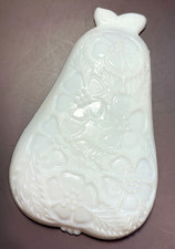 Vintage Milk Glass Pear-Shaped Dish with Embossed Grape Cluster — listing 5