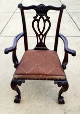 Chippendale Style Carved Mahogany Clawfoot Armchair with Ikat Upholstered Seat — listing 6