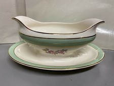 Pope-Gosser China Gravy Boat with Underplate and Platters, Ivory with Gold Band — listing 2