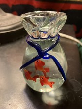 Hand-Blown Art Glass Bowl with Encased Red Goldfish Figures No mark at all — listing 4