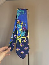 Vintage Gianni Versace Silk Necktie, Blue & Black Geometric Jacquard — listing 3