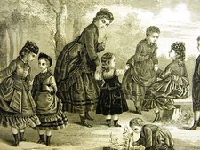 Antique Victorian Wood Engraving Print "Children's Fashions for February" 8x10 Framed — listing 5
