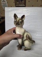 Vintage Ceramic Recumbent Siamese Cat Figurine with Blue Glass Eyes — listing 3