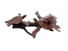 Hand-Carved Wooden Sea Turtle Figurine with Hibiscus Flower Shell, "Grand Turk" Souvenir — listing 2