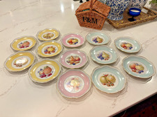 Set of 6 German Porcelain Reticulated Fruit Plates with Gold Trim, Hand-Colored Orchard Fruit Transfers — listing 4