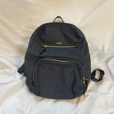 Black Nylon and Leather Backpack with Front Zip Pocket