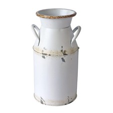 Decorative Galvanized Metal Milk Can Vase with Woven Basket Weave Sleeve — listing 5