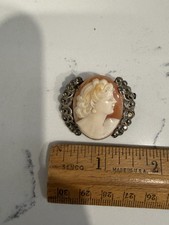 Antique Pink & White Cameo Brooch, Carved Female Profile, Wired Edge Gold-Filled Mount, listing 5