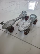 clamp roller skates Vintage Adjustable Clamp-On Metal Roller Skates with Leather Ankle Straps — listing 5