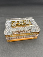 Bohemian Amber Cut-to-Clear Crystal Footed Vase with Cut & Frosted Daisy Motif — listing 6