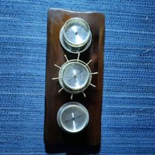 Vintage Springfield Nautical Weather Station - Thermometer, Barometer & Humidity on Wood Plaque