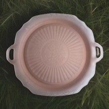 Vintage Pink Depression-Style Glass Oval Serving Tray with Frosted Wild Rose Floral Relief — listing 5