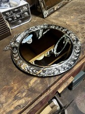 Vintage Art Deco Venetian-Style Etched Mirror Picture Frame with Scalloped Edges