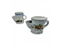Antique Victorian Porcelain Twin-Handled Shaving Mug / Cache Cup with Pink Floral Transfer and Gold Gilt Handles — listing 2