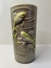 Vintage Green Glazed Ceramic Gurgle-Style Open-Mouth Koi Fish Vase / Planter — listing 6