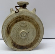 Middle Eastern Decorative Pilgrim Flask with Hand-Painted Wood Neck and Blown Glass Body — listing 3