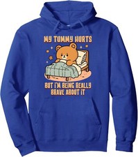 Meme Graphic Pullover Hoodie with "My Tummy Hurts" Print, Cream/Off-White — listing 2