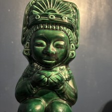 Vintage Kahlua K&B Green Glazed Ceramic Mayan/Aztec Figural Decanter Bottle — listing 4
