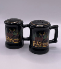 Vintage Michigan Souvenir Miniature Teapot Salt & Pepper Shakers with Tray, Silver-Tone — listing 3