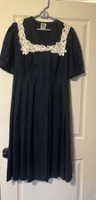 Vintage R.E.O. Originals Navy Blue Dress with Ivory Leaf Lace Collar — listing 4