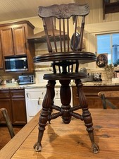 Antique Victorian Adjustable Piano Stool with Glass Ball & Claw Feet and Floral Needlepoint Seat — listing 3
