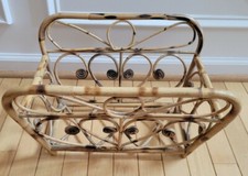 Vintage Bamboo & Rattan Magazine Rack with Painted Pine Tree Sunset Panel — listing 2