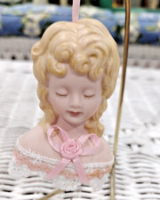 Porcelain Angel Christmas Ornament with Pink Satin Dress and Feather Wings — listing 4